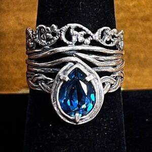 OR PZ ISRAEL London Blue Topaz Sterling Silver 925 Ring Size 9
